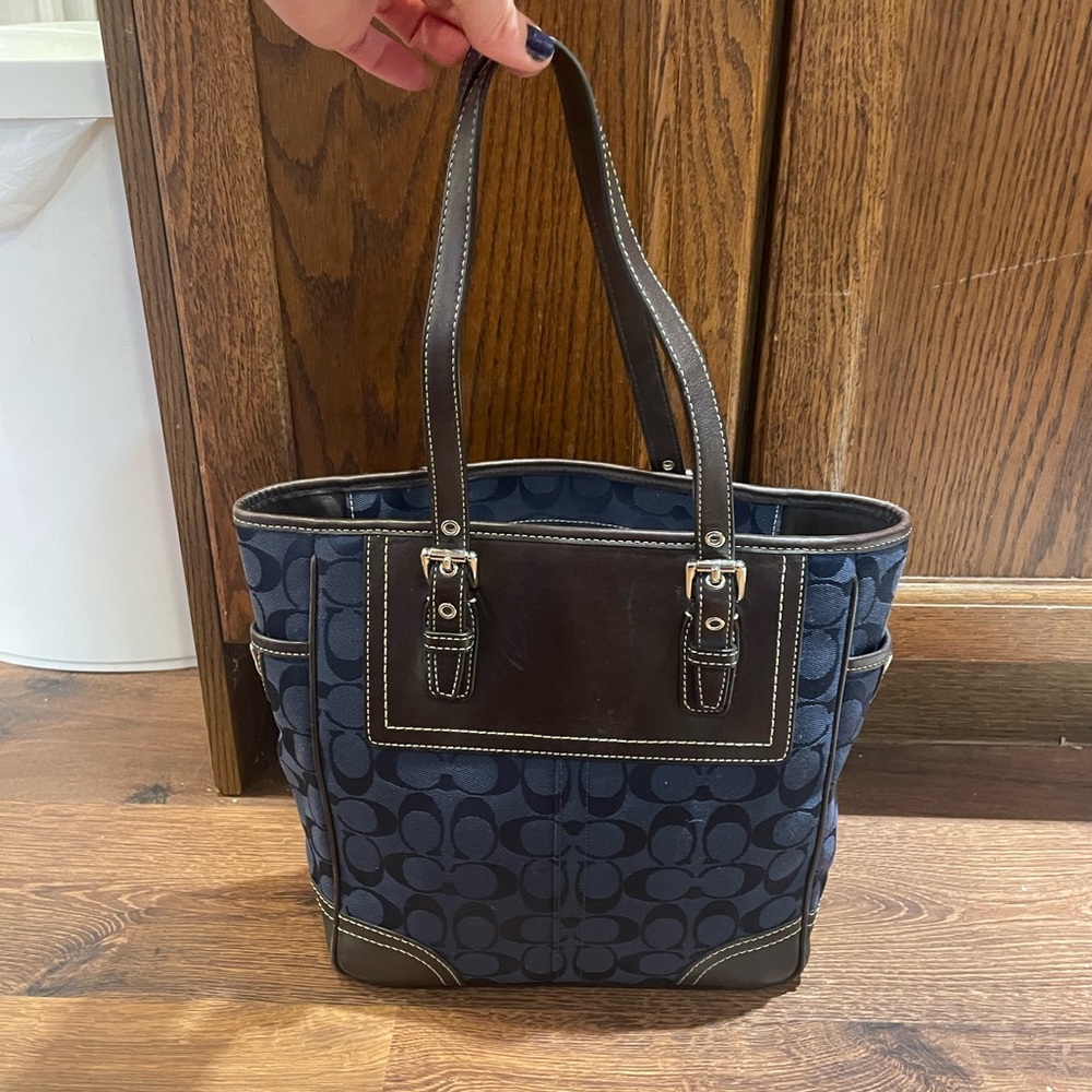 Coach Dark Blue and Brown Tote Bag